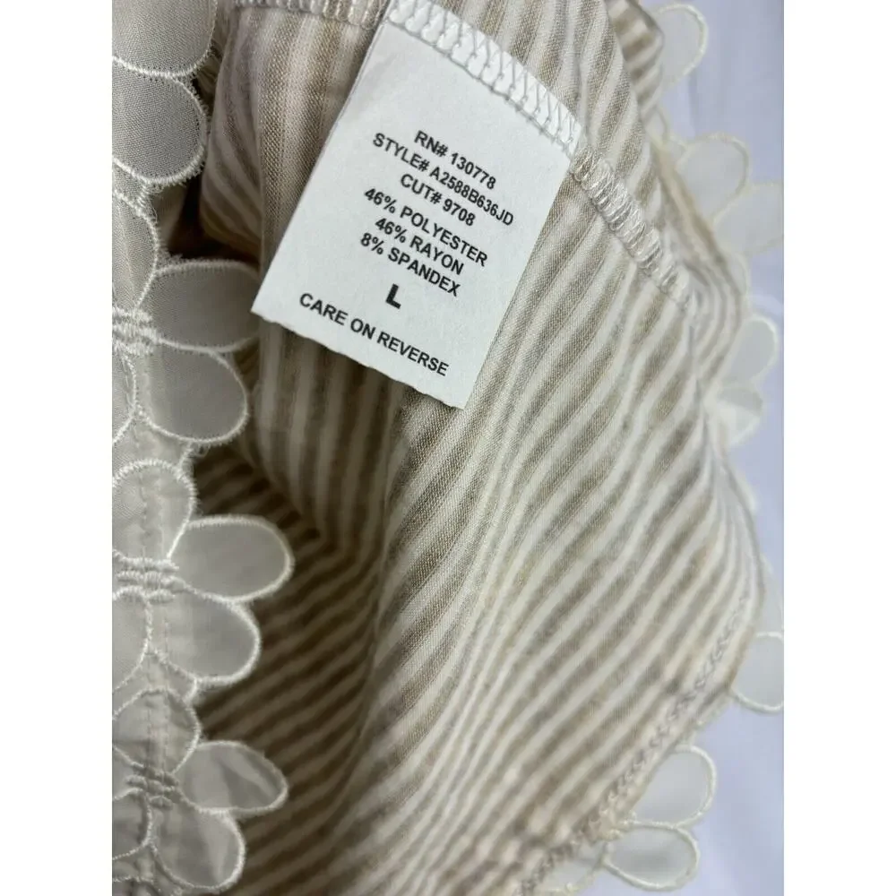 Living Doll Y2K 90s Short Sleeve‎ Floral Detail Striped Top Tee Shirt Large - Picture 7 of 10